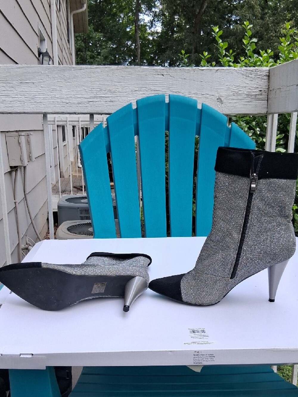 Women's Metallic Silver Glitter Ankle Boots with Black Toe and Cuff - Picture 4 of 4